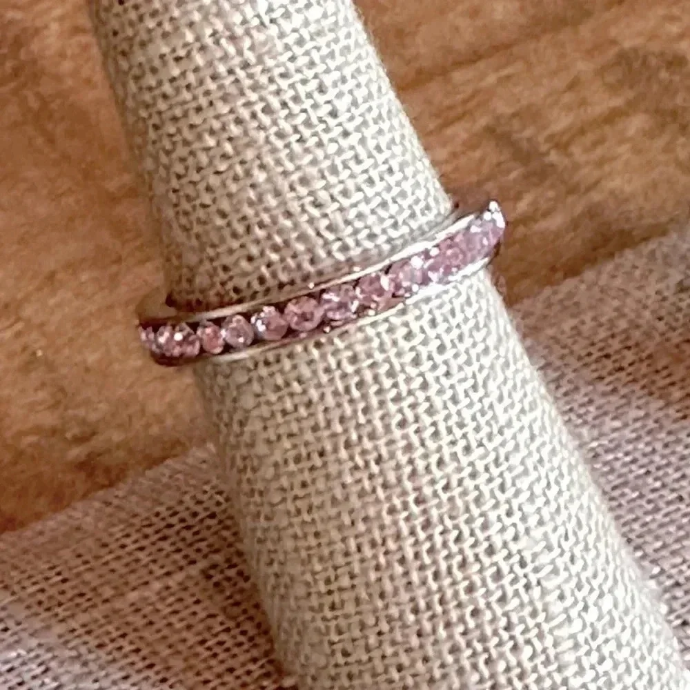 Lavender Alexandrite Colored CZ Stainless Steel Eternity Band Ring June Stone - Picture 4 of 6